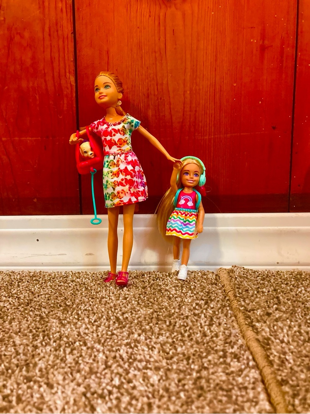 Skipper & Chelsea Doll Playset with Pink Floral Dress and Multicolor Outfit